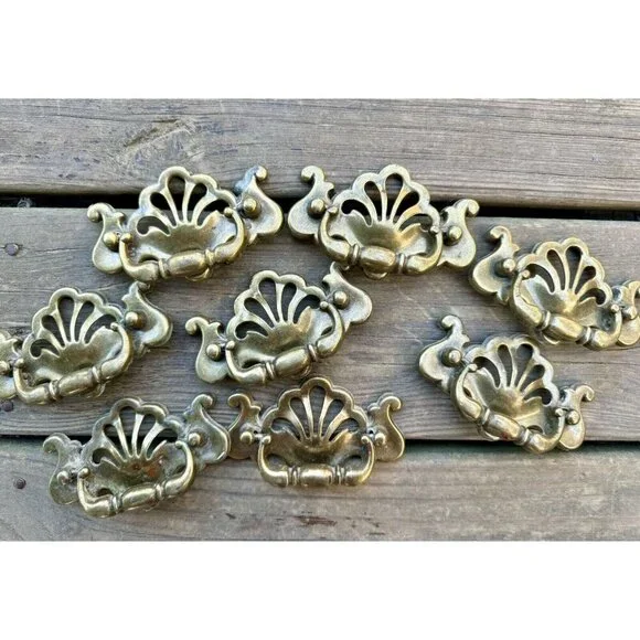 8 vintage Dresser pull knob 1992 B1254 ornate brass Handle Chippendale Style 4” - Picture 2 of 11